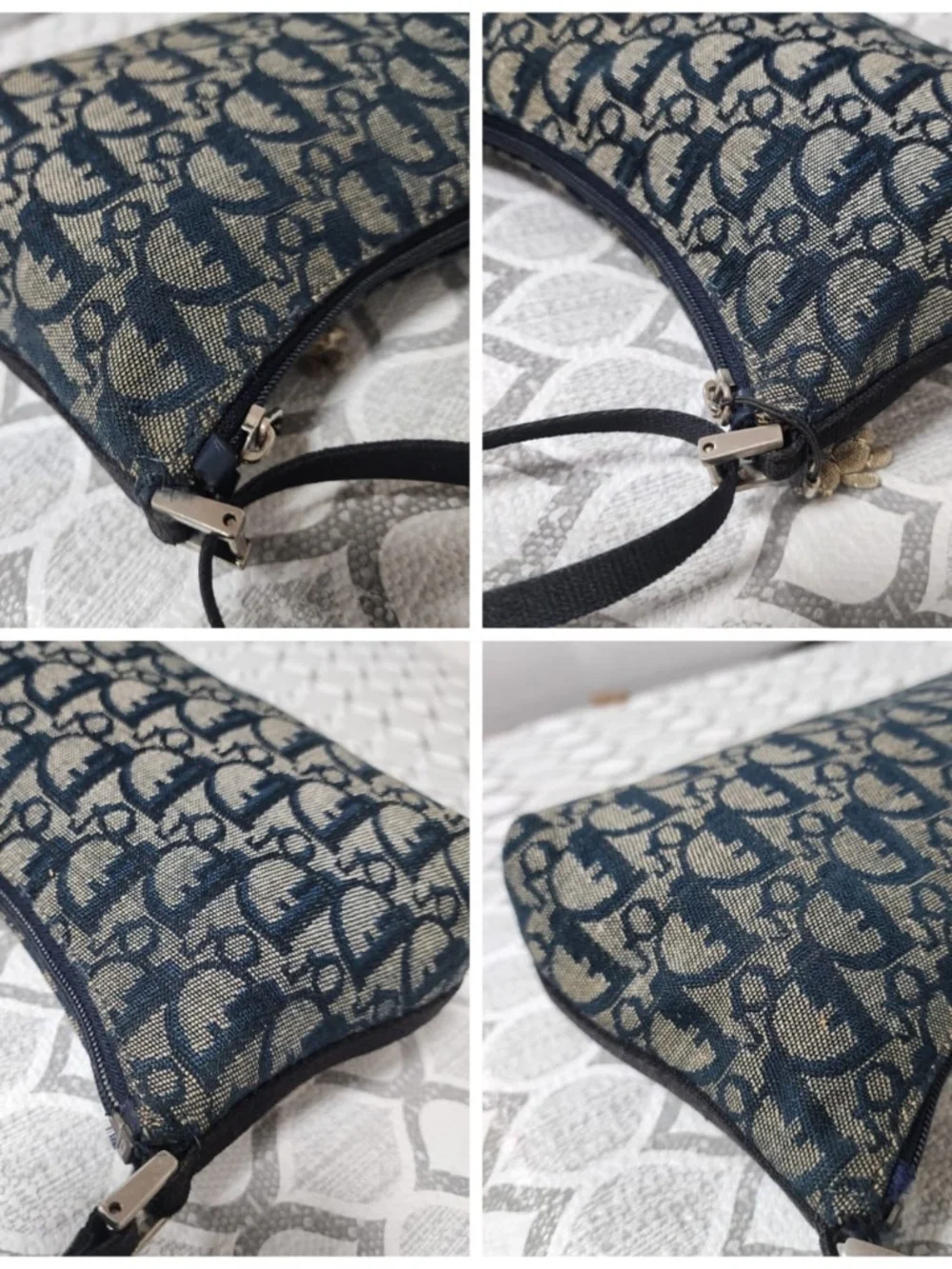 Authentic CHRISTIAN DIOR Denim Logo Pochette Bag Black/Beige